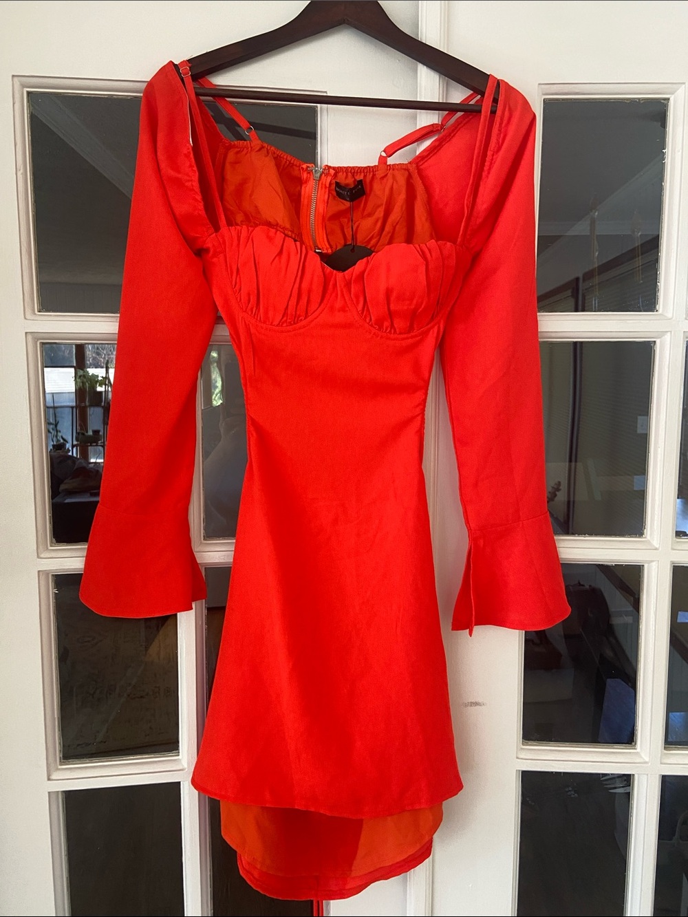 White Fox Boutique Orange Please Hold Long-Sleeve Bustier Mini Dress